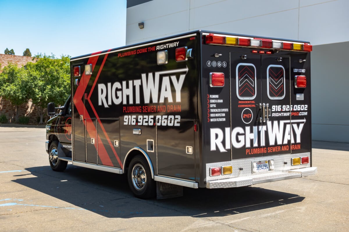 Custom vinyl wrap for plumbing company work van in Northern California